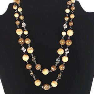 Vintage 1950s Agate Round Beaded Double Strand Necklace 7/9"